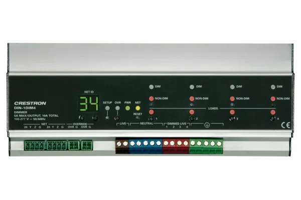 Crestron DIN-1DIM4 4 Channel Dimmer, 1 Feed, DIN Rail Mount