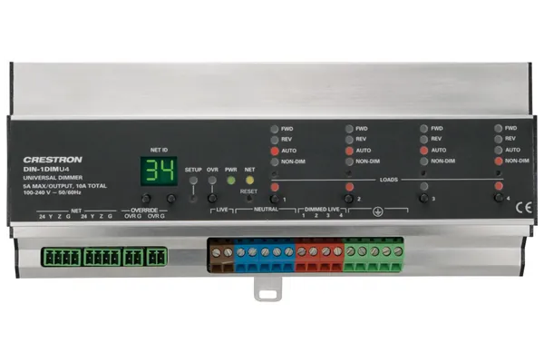 Crestron DIN-1DIMU4 4 Channel Universal Dimmer, 1 Feed, DIN Rail Mount