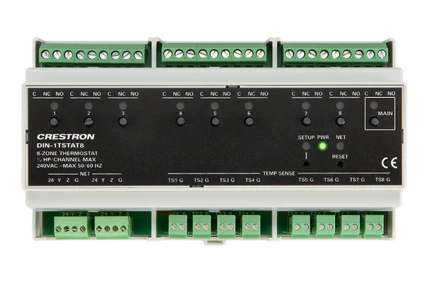 Crestron DIN-1TSTAT8 8-Zone Radiant Heat Thermostat, DIN Rail Mount