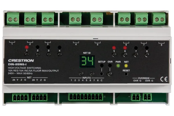 Crestron DIN-8SW8 DIN Rail High-Voltage Switch with Digital Inputs