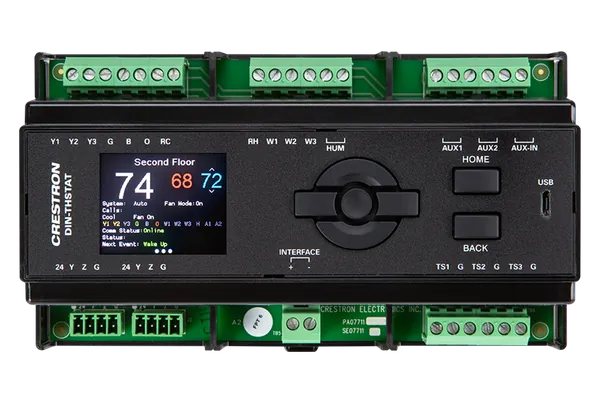 Crestron DIN-THSTAT Heating, Cooling, and Relative Humidity Thermostat, DIN Rail Mount