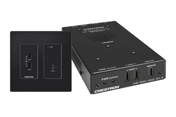 Crestron DM-EXT-2011-2G 4K60 4:4:4 DM Essentials Transmitter Receiver Pair for USB-C DisplayPort, and USB 2.0 Signal Extension over CATx Cable, Wall Plate