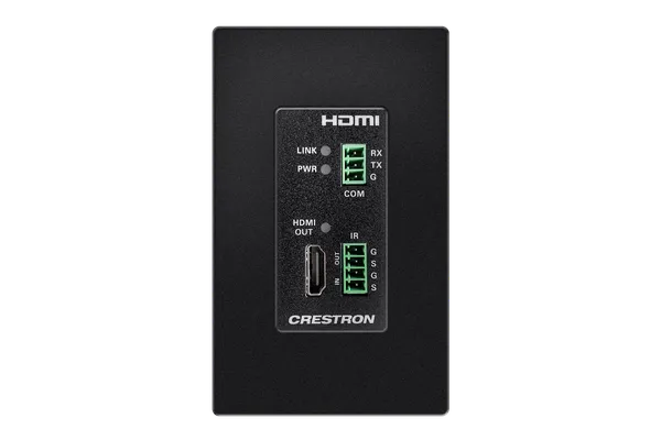 Crestron HD-RXC-4KZ-101-1G DM Essentials 4K60 4:4:4 Receiver for HDMI, RS-232, and IR Signal Extension over CATx Cable, Wall Plate, Black