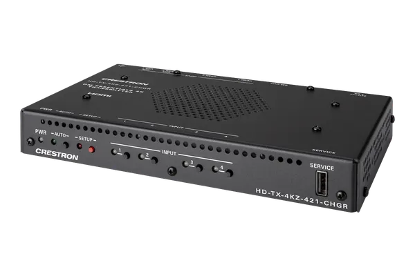 Crestron HD-TX-4KZ-421-CHGR DM Essentials 4K60 4:4:4 Transmitter and 4x1 Auto-Switcher for HDMI and USB-C DisplayPort Signal Extension over CATx Cable