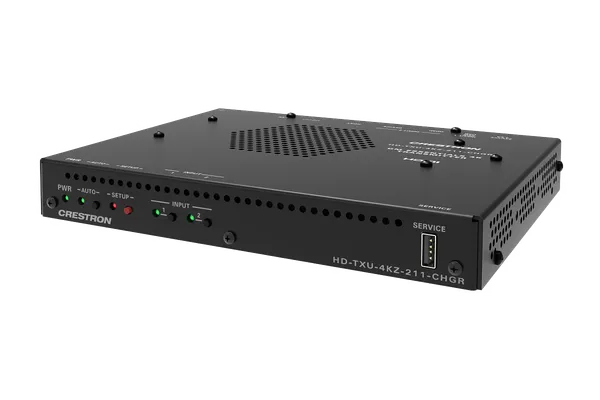 Crestron HD-TXU-4KZ-211-CHGR DM Essentials 4K60 4:4:4 Transmitter and 2x1 Auto-Switcher for HDMI, USB-C DisplayPort, and USB 2.0 Signal Extension over CATx Cable with Device Charging