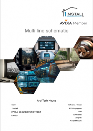 Front cover of a 1Install document pack titled Multi line schematic