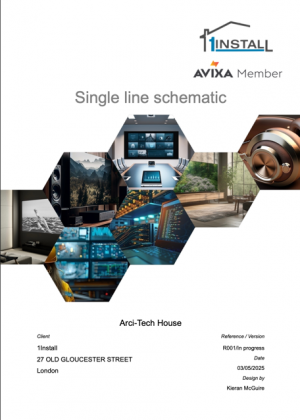 Front cover of a 1Install document pack titled Single line schematic