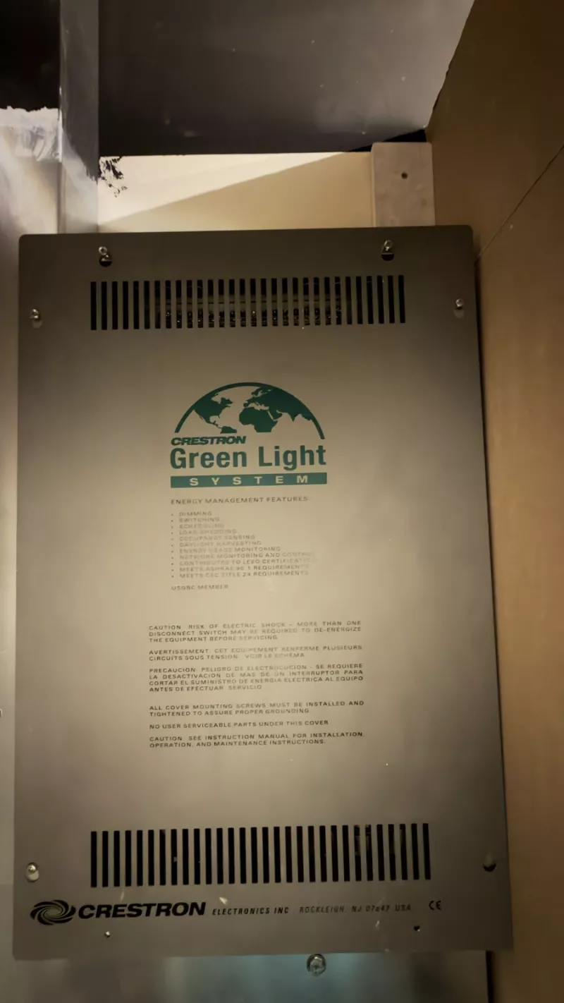 The Crestron Green Light panel that runs the shop lighting