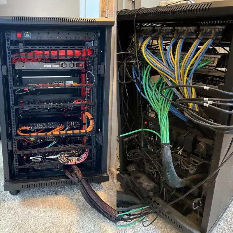 Before and after: the rebuilt Control4 rack