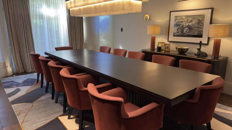 The dining room with its long table