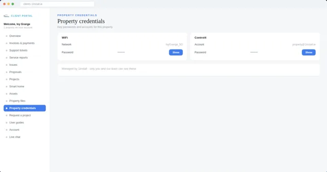 Property credentials in the client portal