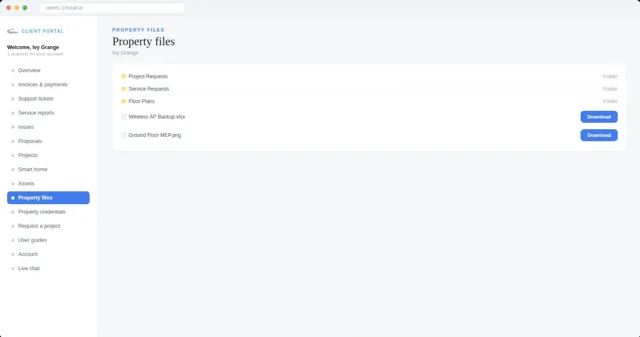 Files kept for a property in the client portal