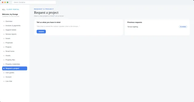 Form for requesting a new project in the client portal