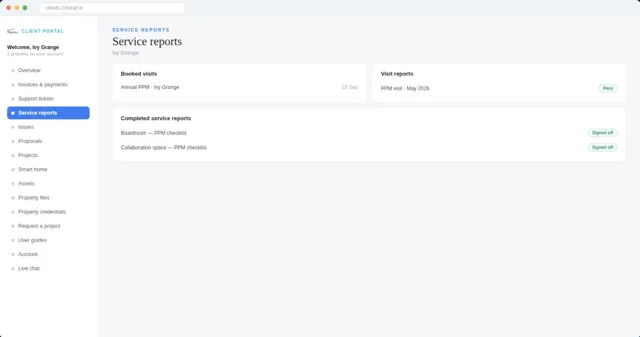 Service reports in the client portal
