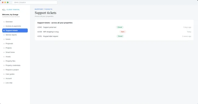 Support tickets in the client portal
