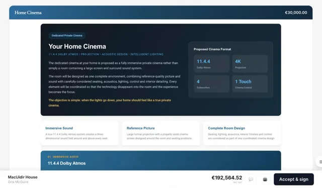 The part of a proposal that covers the home cinema