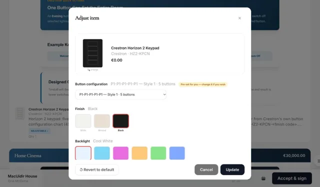 Choosing a keypad finish in the proposal