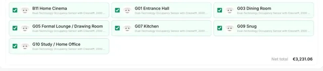 Proposal page for picking occupancy sensors, room by room