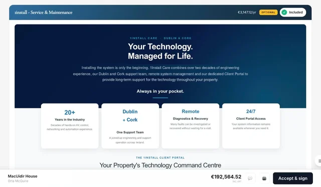 1Install Care section of a client proposal