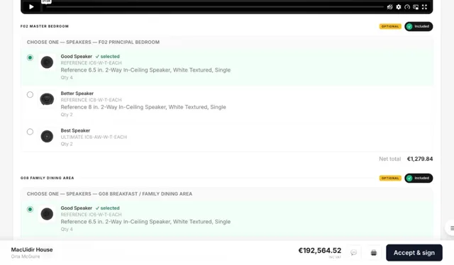 Three levels of speaker to choose from in the proposal
