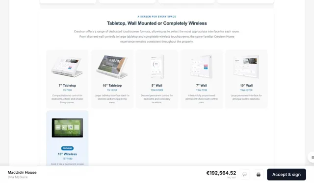 Crestron touchscreen range explained in the proposal