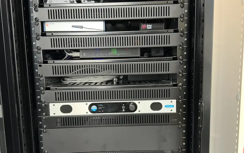 AV equipment rack for a commercial system