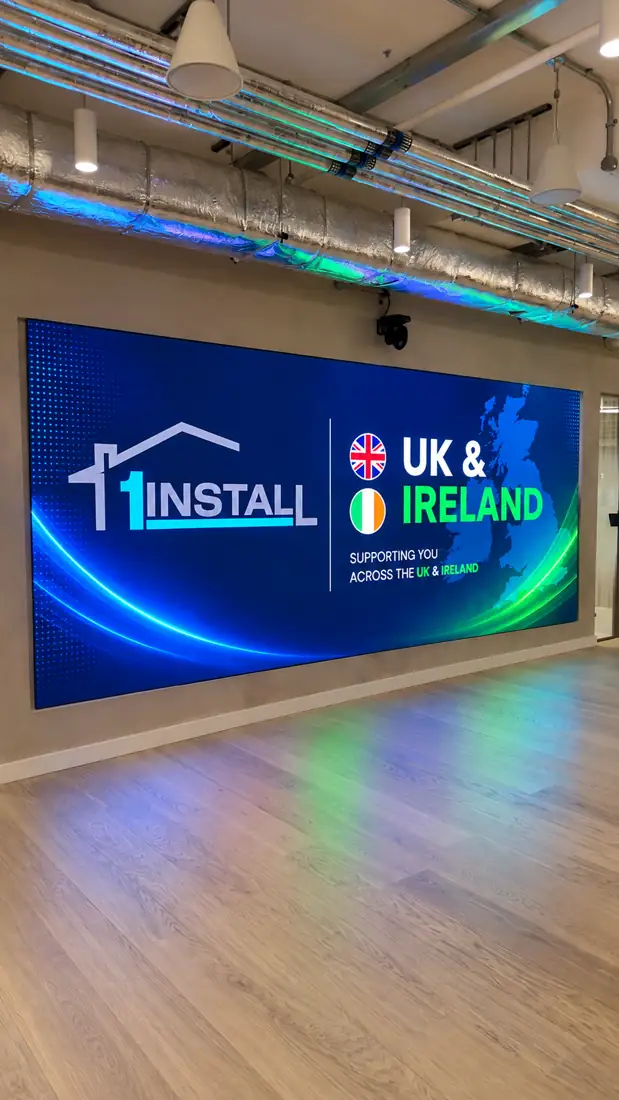 Large LED video wall in an office reception